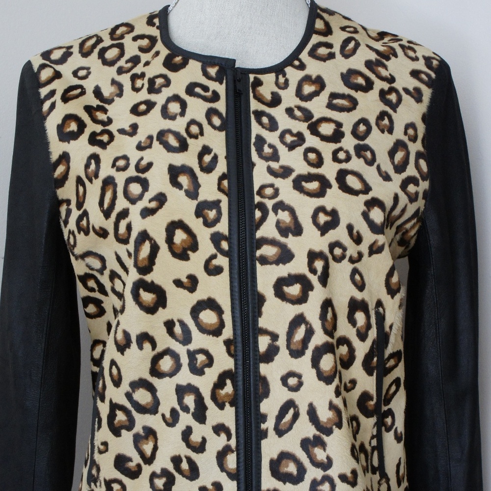 NWT THEORY ELKA LEATHER LEOPARD PRINT Sz M $1500